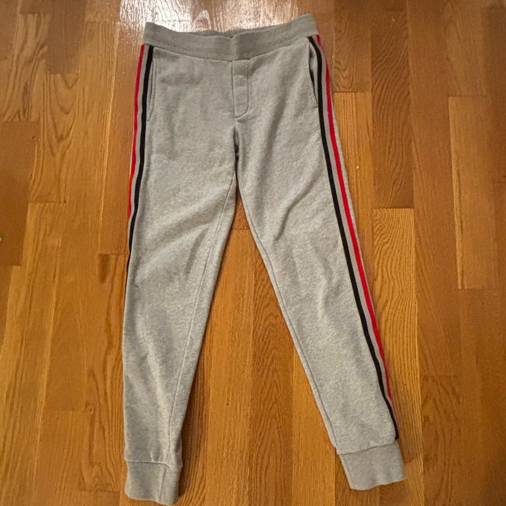 Moncler Gray Track Pants with Red & Navy Side Stripes